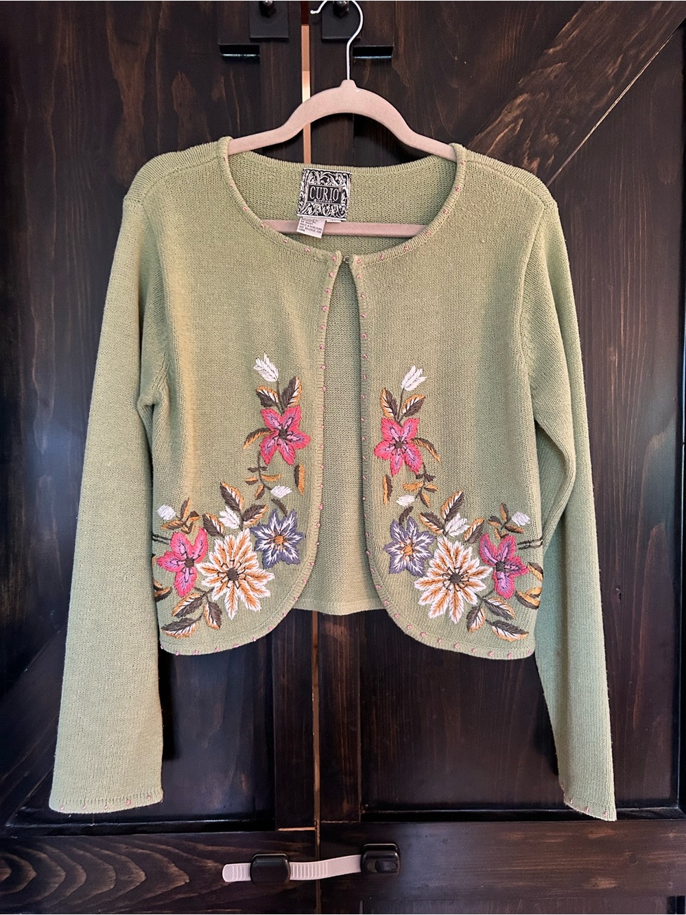 Vintage Curio Green Floral Embroidered  Cardigan Sweater